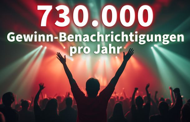 Bühne mit einem Teaser 730.000 Gewinnbenachrichtigungen pro Jahr